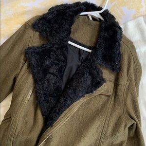 Olive green and black faux fur free people coat